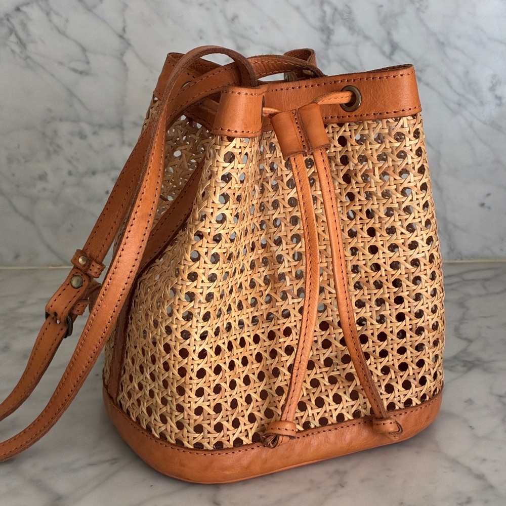 Woven Rattan Leather Benna Bucket Bag by Bembien